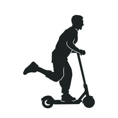 People rides on an kick scooter black silhouette vector image.