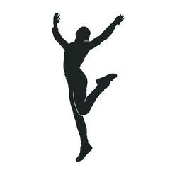 Silhouette of a woman performing modern dance. Illustration of a female dancer action pose.