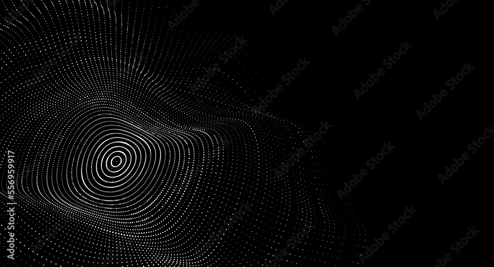 Wall mural abstract technology black circle wave. flow of particles. big data transfer visualization. vector il