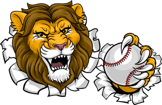 A lion animal baseball sports team cartoon mascot
