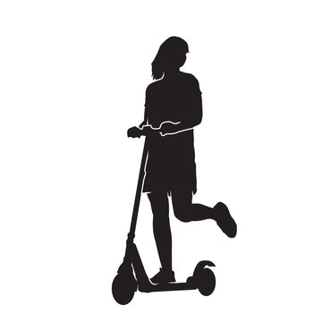 recommend clip art: People rides on an kick scooter black silhouette vector image.