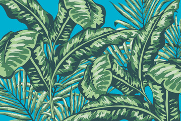 ornamental leaves background. abstract tropical leaf shapes poster or wallpaper. 