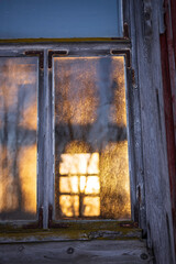 Sunlight shining through old windows. Österbotten/Pohjanmaa, Finland