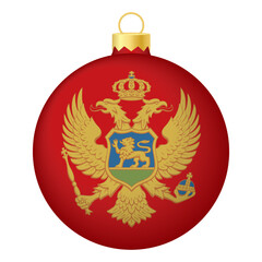 Christmas tree ball with Montenegro flag. Icon for Christmas holiday