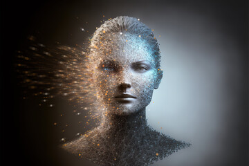 Virtual visualisation of AI in human form , Generative AI illustration