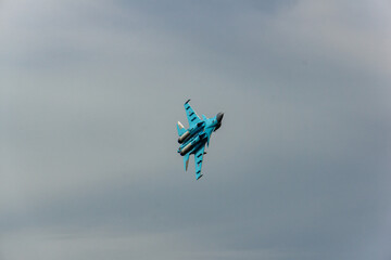 Four-generation Russian multifunctional front-line supersonic fighter-bomber Su-34 (Fullback). Demonstration flight. 100 years of  Russian Air Force. Zhukovsky, Russia, August 10, 2012