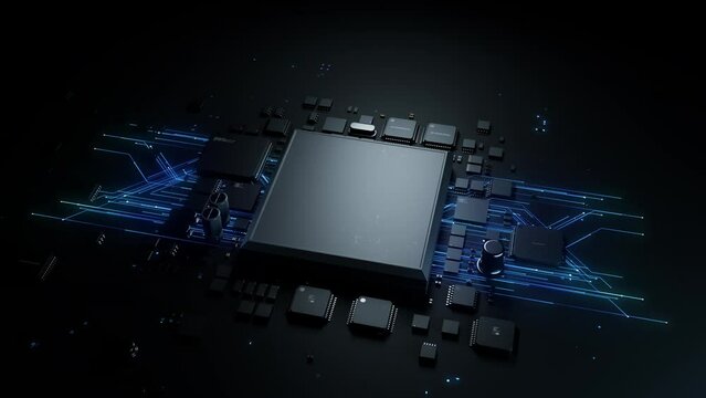 The CPU is attached to the chip with the effect of a computing process. semiconductor industry concept