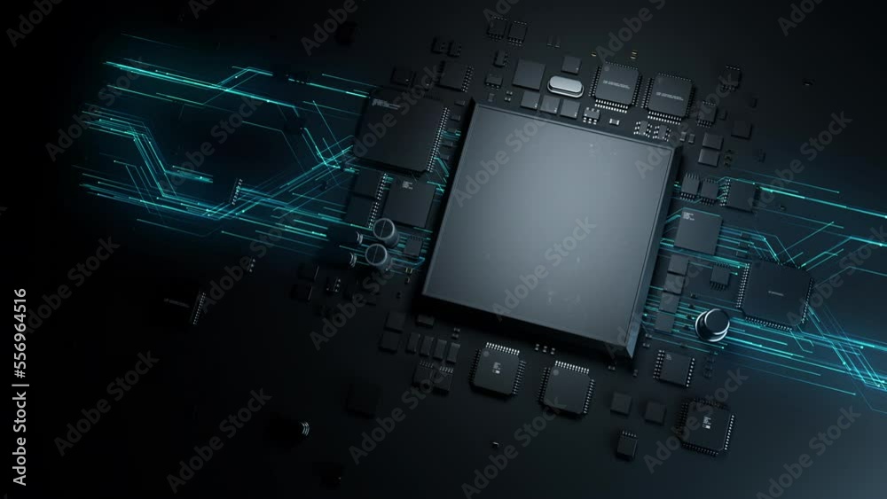 Wall mural printed circuit board chips with computational process effect. semiconductor industry concept