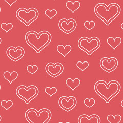 doodle pattern for valentine's day with hearts, poster with background for advertising, party banner on a red background with light lines