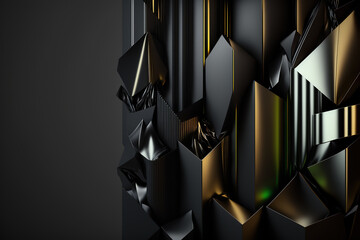 3D render abstract geometric background, black and gold creative shapes