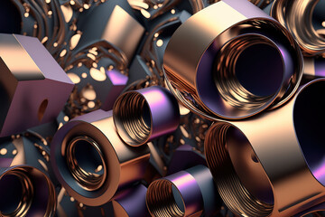 3D render abstract geometric background, cylinder holographic creative shapes