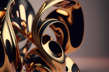 3D render abstract geometric background, gold creative shapes