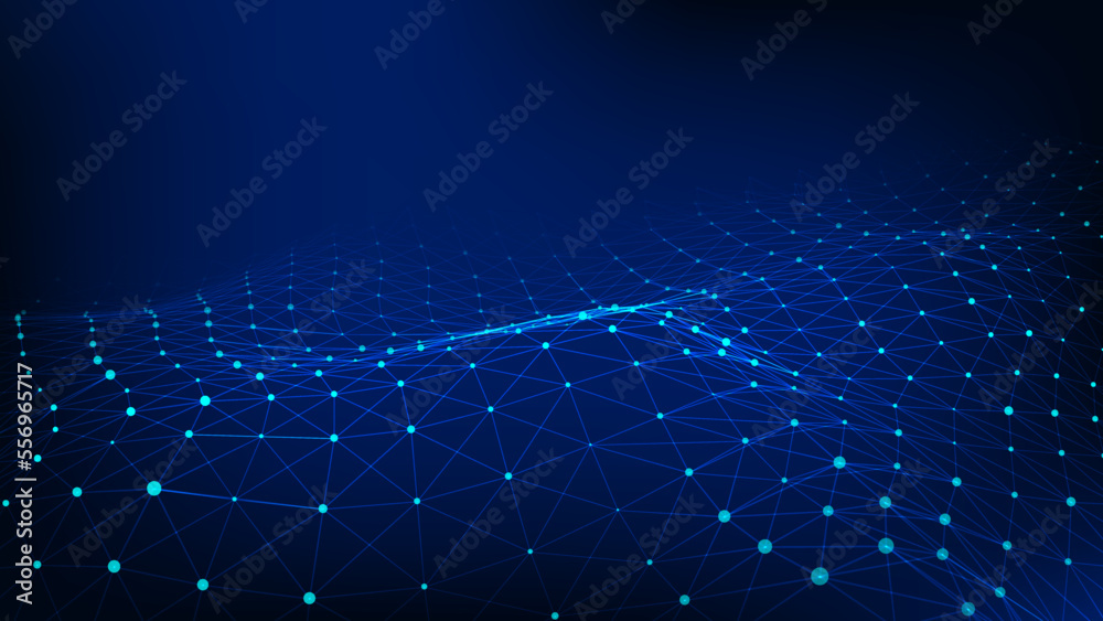 Poster futuristic moving wave. digital background with moving glowing particles and lines. big data visuali