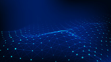 Futuristic moving wave. Digital background with moving glowing particles and lines. Big data visualization. Vector illustration. © estar 2020