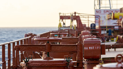 Valve on the cargo deck of an oil tanker