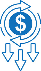 Economy crisis icon, financial crisis icon blue vector