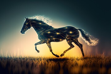 horse running on the field. Generative AI