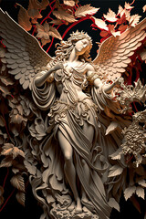 Love illustration of an ancient sculpture angel, a silhouette of a woman with wings, symbol of a couple relationship. Valentine's Day, creative concept. Generative AI.