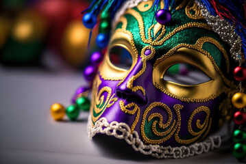 mardi gras ornate mask, purple and teal