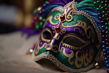 mardi gras ornate mask, , purple and teal