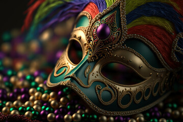 mardi gras ornate mask, , purple and teal