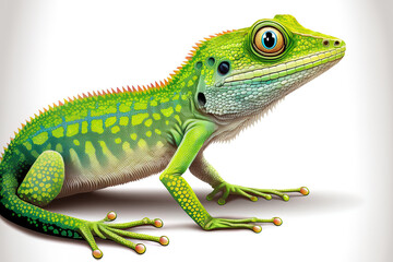 Obraz premium Lizard, a kind of common lizard, is a tiny, green reptile. Cartoon artwork of a animal isolated on a white background. Generative AI