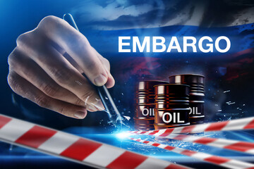 Russian oil embargo concept. Ban on buying oil from the aggressor country