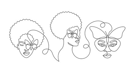 Face of an Afro woman in a linear style.
