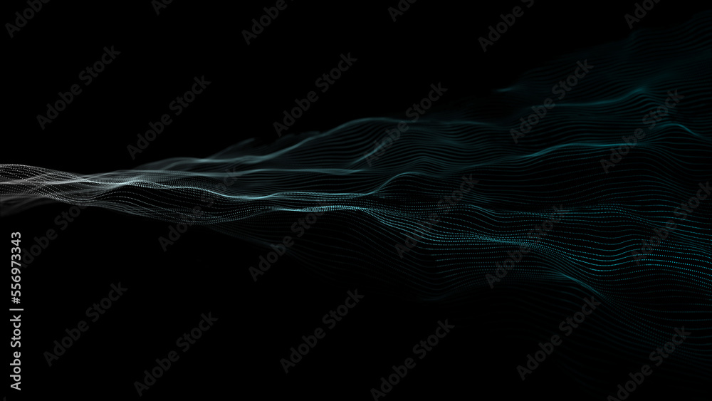 Poster textured wave of particles. visualization of technological connections. molecular connection of part