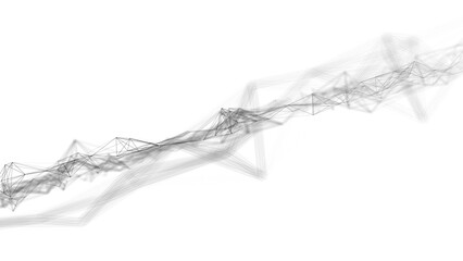 Wave of particles on a white background. Abstract interlaced lines and dots. Digital connection of elements. Imitation of waves. 3d rendering.