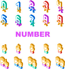 Fototapeta premium number character cute icons set vector. font funny, school design, fun one, alphabet letter, typography three, education number character cute isometric sign illustrations