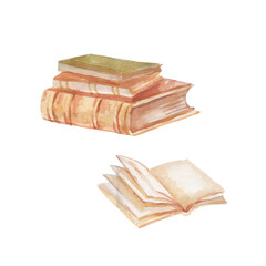 
Retro items phone, typewriter, records, hand drawn watercolor illustration. Large set of individual elements on a white background
