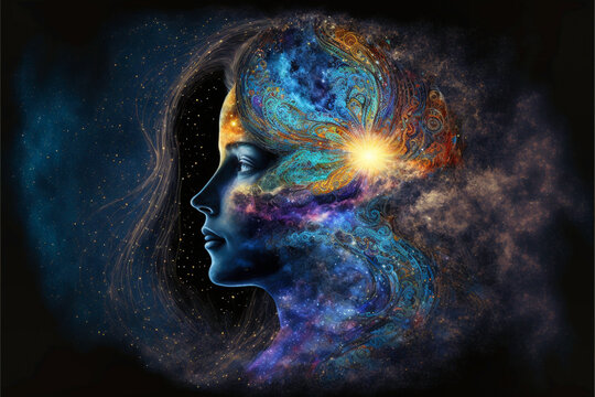Woman flying through the universe