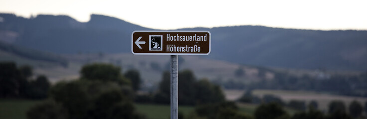 a sign of the sauerland höhenstrasse road in germany panorama