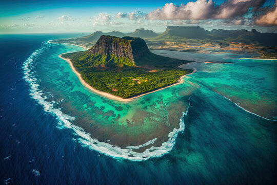 Maconde Aerial View of the Island of Mauritius. Generative AI