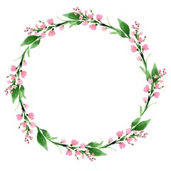 Fototapeta premium Watercolor greenery branches frame. Floral wreath template on white background.