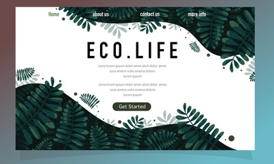 Nature foliage plants for background and landing page design set bundle