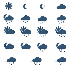 Fototapeta premium A set of blue icons, on the theme of the weather, in vector.