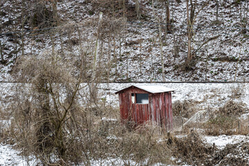 Old Shed in Winter Scene