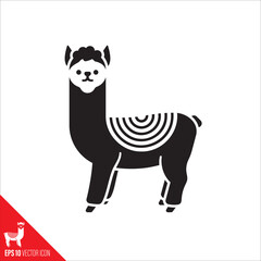 Fototapeta na wymiar Alpaca with striped blanket vector glyph icon