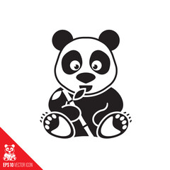 Baby Giant Panda bear with bamboo stick vector icon. Endangered species symbol.