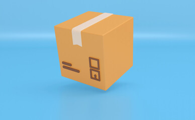 Cardboard box, delivery package, shipping box. Transportation, delivery, shipping concept. 3d rendering. Cartoon minimal style.
