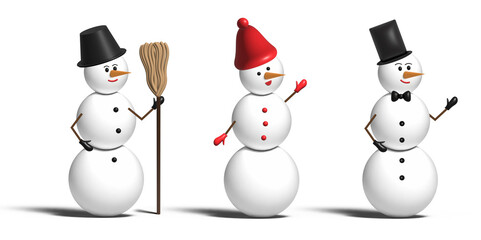 3d winter snowman's with hats