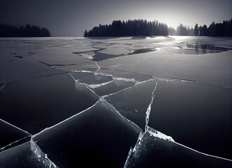 A frozen lake under the sun.