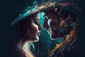 Generative AI romantic young couple in cyberspace