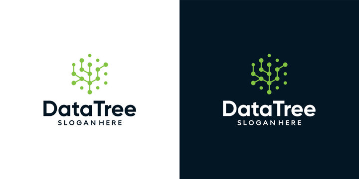 Abstract tree logo design template with tech style graphic design illustration. icons, symbol, creative.