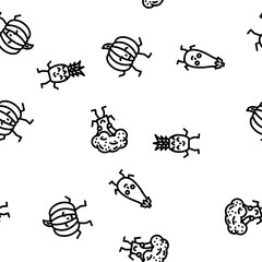 fruit vegetable character food vector seamless pattern thin line illustration