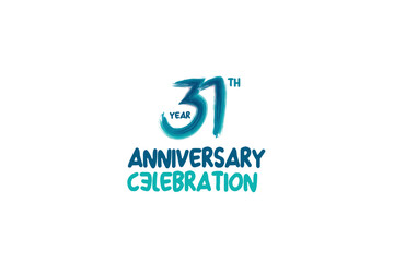 31th, 31 years, 31 year anniversary celebration fun style logotype. anniversary white logo with green blue color isolated on white background, vector design for celebrating event