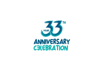 33th, 33 years, 33 year anniversary celebration fun style logotype. anniversary white logo with green blue color isolated on white background, vector design for celebrating event