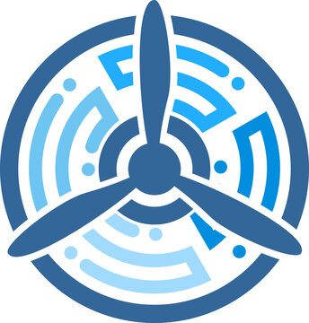 recommend clip art: Circle shape with airplane propeller and tech